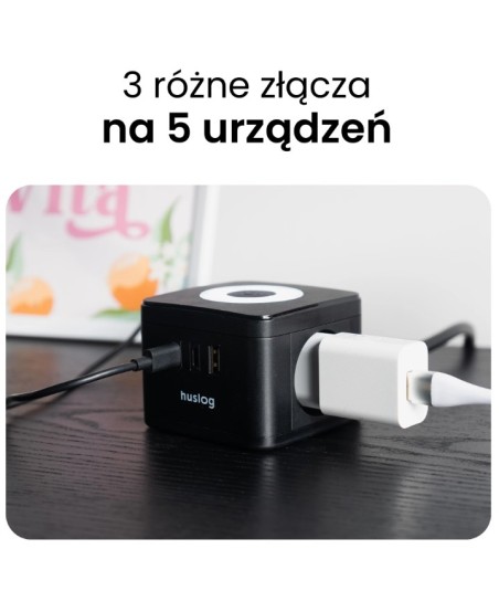 Przedłużacz kostka Huslog z gniazdami 230V i portami USB-C podświetlenie LED