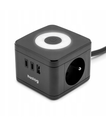 Przedłużacz Kostka Huslog LED | 2x 230V + USB + 2x USB-C | Kostka