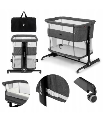 Łóżeczko dostawne 3w1 Kidnort Snäckskal w kolorze szare- funkcja kołyski i kojca