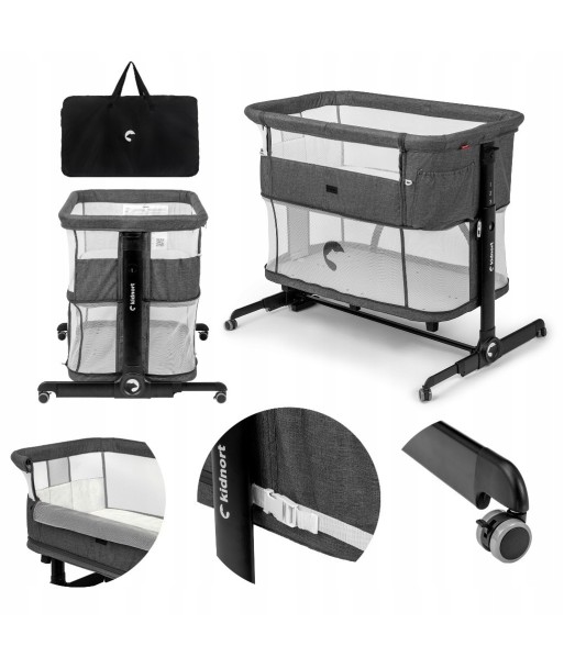 Łóżeczko dostawne 3w1 Kidnort Snäckskal w kolorze szare- funkcja kołyski i kojca