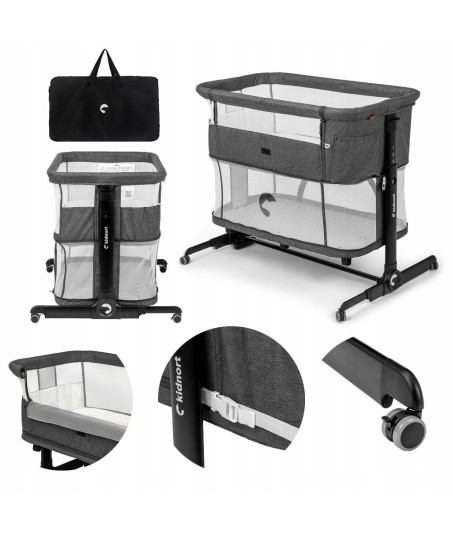 Łóżeczko dostawne 3w1 Kidnort Snäckskal w kolorze szare- funkcja kołyski i kojca